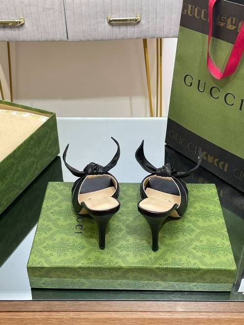 Design Brand G Womens Original Quality Genuine Leather 8.5cm Heeled Slippers 2023SS DXS04