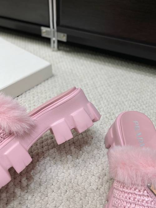 Design Brand P Women Fur Slippers Original Quality Shoes 2023FW G109