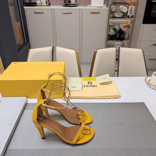 Design Brand F Womens Original Quality Genuine Leather 8.5cm Heeled Sandals 2024SS G103