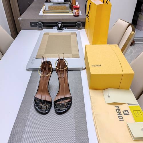 Design Brand F Womens Original Quality Genuine Leather 8.5cm Heeled Sandals 2024SS G103